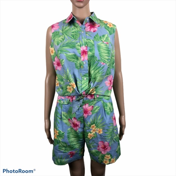 Vntg. Lauren Ralph Lauren Linen 2 Pc. Short Set - Picture 3 of 11